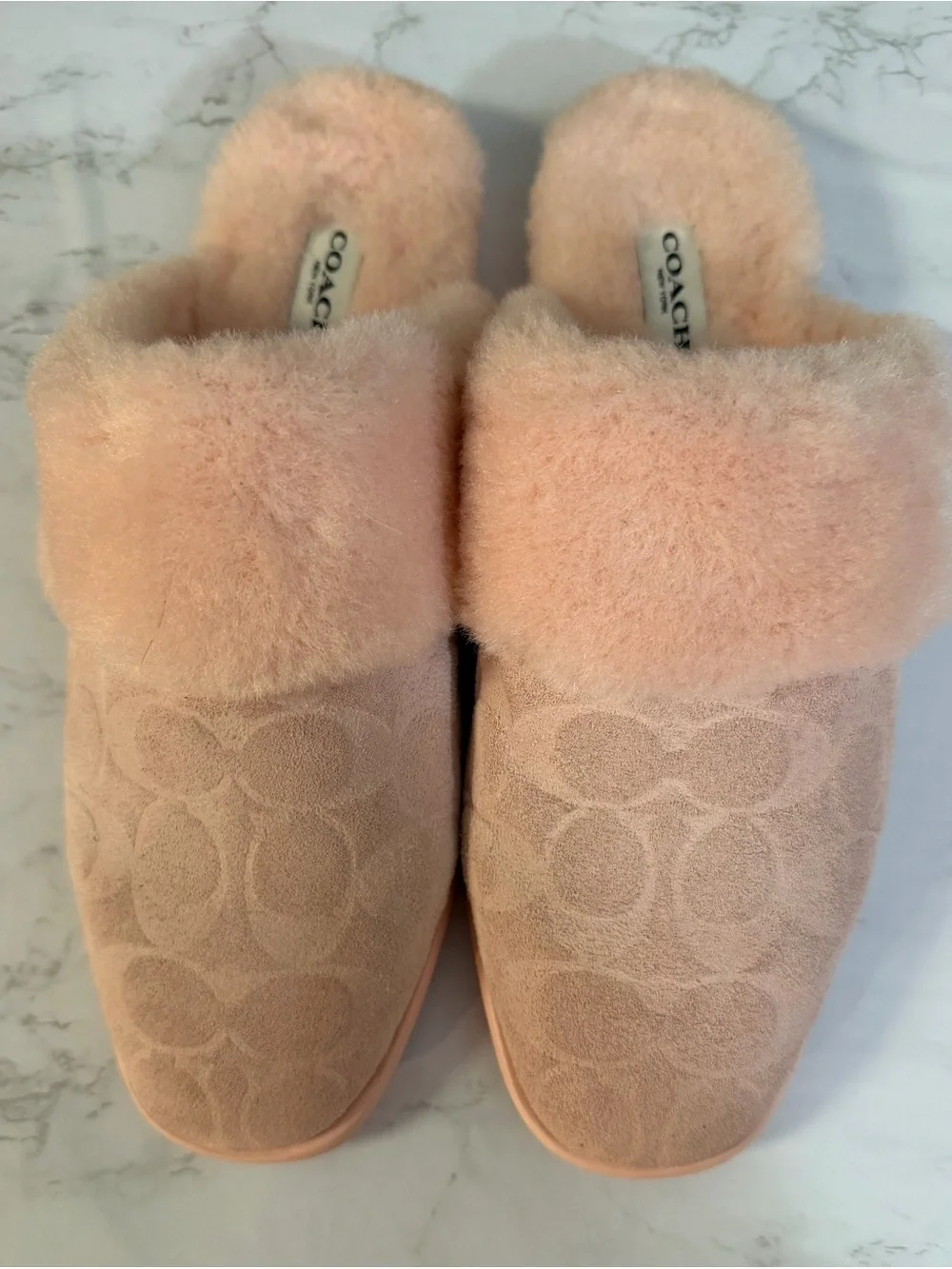 Coach Quilted Shearling Slide Mule in Blush Pink